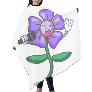Personality  Singing Periwinkle Flower Mascot Cartoon Vector Illustration Hair Cutting Cape