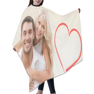 Personality  Happy Couple Having Fun Over Beige Background Hair Cutting Cape