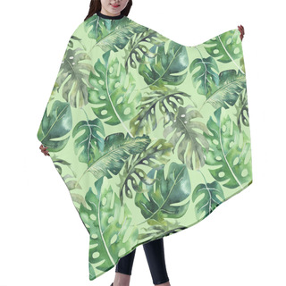 Personality  Seamless Watercolor Pattern Of Tropical Leaves, Aloha Jungle Illustration. Hand Painted Palm Leaf. Texture With Tropic Summer Time Used As Background, Wrapping Paper, Textile Or Wallpaper Design. Hair Cutting Cape