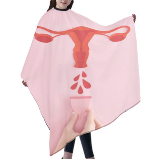 Personality  Partial View Of Woman Holding Menstrual Cup Near Red Paper Cut Female Reproductive Internal Organs With Blood Drops On Pink Background Hair Cutting Cape