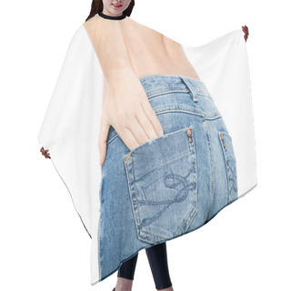 Personality  Fit Female Butt In Blue Jeans, Isolated On White Hair Cutting Cape