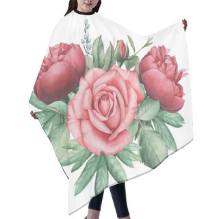 Personality  Hand Painted Watercolor Charming Combination Of Flowers And Leaves, Isolated On White Background Hair Cutting Cape