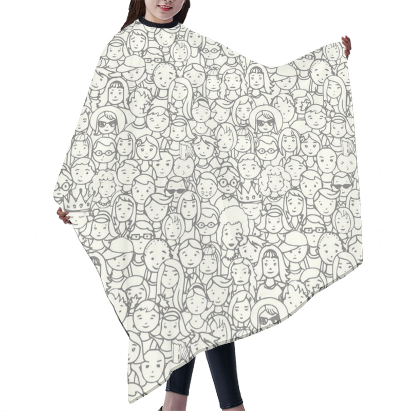 Personality  Seamless Pattern Of Crowd Of People. Vector Illustration Of Hand Drawn People Faces Hair Cutting Cape
