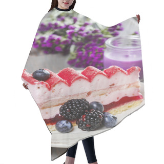 Personality  Pink Layer Cake Decorated With Fresh Fruits On Wooden Table Hair Cutting Cape