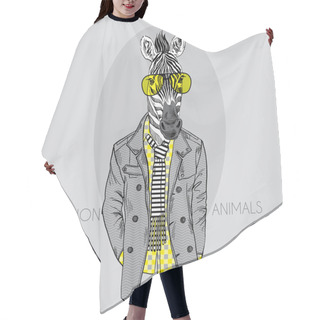Personality  Fashion Illustration Of Zebra In Yellow Glasses Hair Cutting Cape