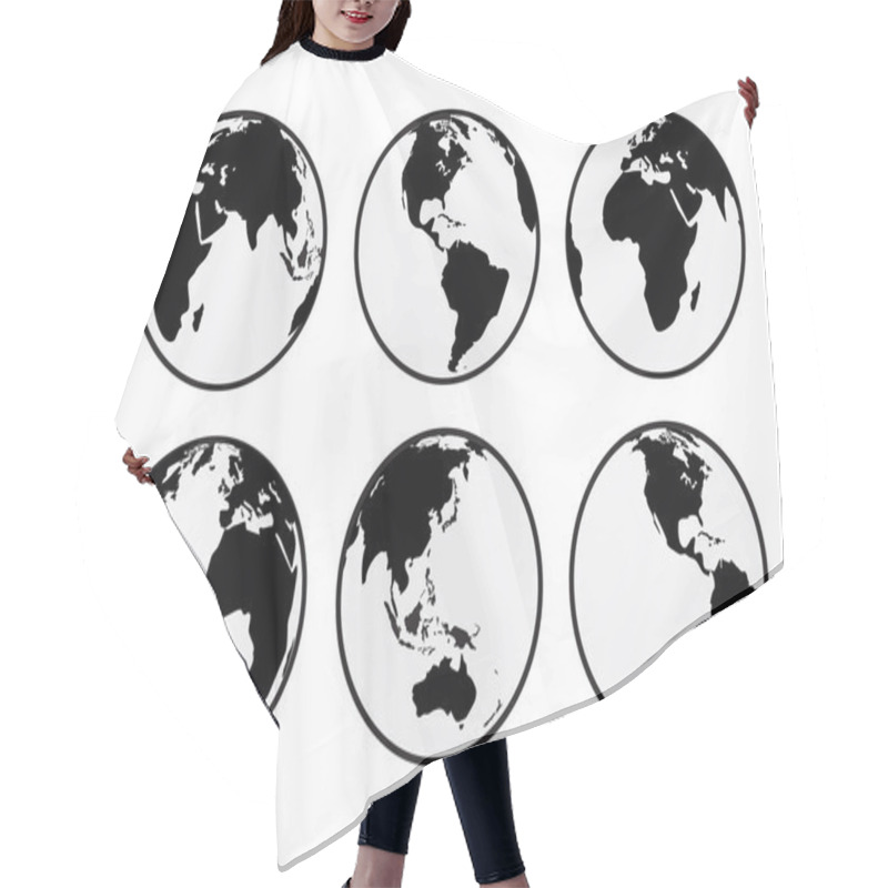 Personality  Six black and white vector Earth globes hair cutting cape