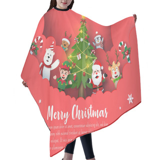 Personality  Origami Paper Art Of Christmas Postcard Banner Of Santa Claus And Cute Cartoon Character, Merry Christmas And Happy New Year Hair Cutting Cape