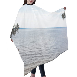 Personality  Reeds Near Tranquil Sea Against Blue Sky With Clouds  Hair Cutting Cape