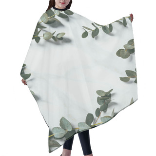 Personality  Top View Of Eucalyptus Leaves On White Background Hair Cutting Cape