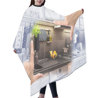 Personality  Female Hands Framing Custom Kitchen Design. Hair Cutting Cape