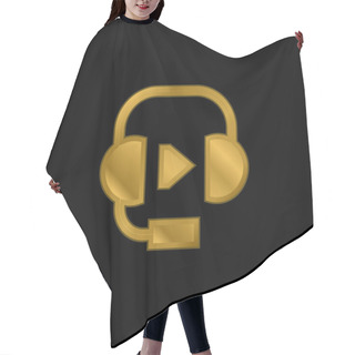 Personality  Audio Gold Plated Metalic Icon Or Logo Vector Hair Cutting Cape