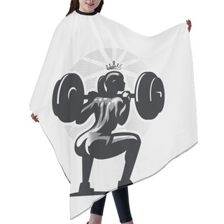 Personality  Athletic Fitness Woman Doing Squat Hair Cutting Cape