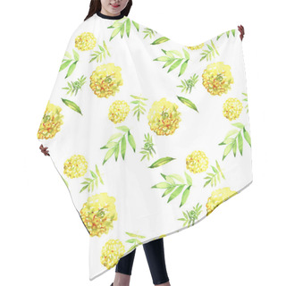 Personality  Yellow Marigold Seamless. Watercolor Illustration. Flower Pattern. Hair Cutting Cape