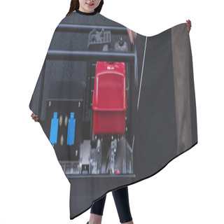 Personality  Cropped View Of Man Starting Power Generator During Energy Blackout, Banner Hair Cutting Cape