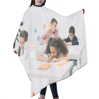 Personality  Multiethnic Kids At School Hair Cutting Cape