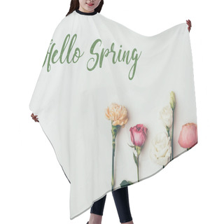 Personality  Beautiful Blossoming Flowers And Inscription Hello Spring On Grey Hair Cutting Cape