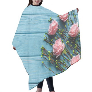 Personality  Wooden Blue Background With Blossoming Branches And Roses Hair Cutting Cape