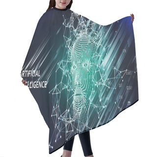 Personality  Abstract Background With  3d Grid Face. AI. Artificial Intelligence Concept With Lens Effect. Abstract Digital Grid Human Face.  Hair Cutting Cape