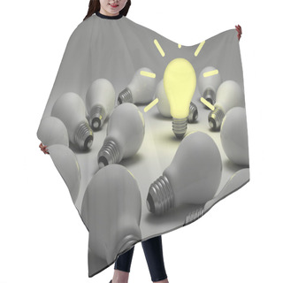 Personality  Lit Light Bulb Standing Out From The Unlit Incandescent Bulbs , Bright Idea Concept Hair Cutting Cape