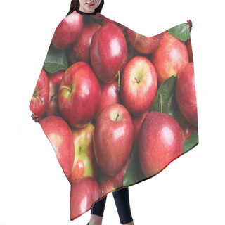 Personality  Pile Of Tasty Red Apples With Leaves As Background, Top View Hair Cutting Cape