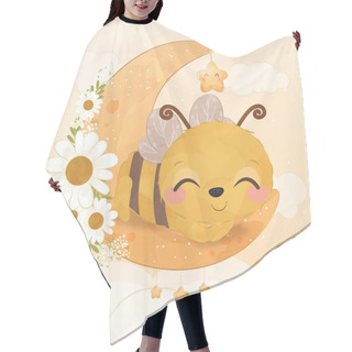 Personality  Cute Little Bee Sleeping On The Moon In Watercolor Illustration Hair Cutting Cape
