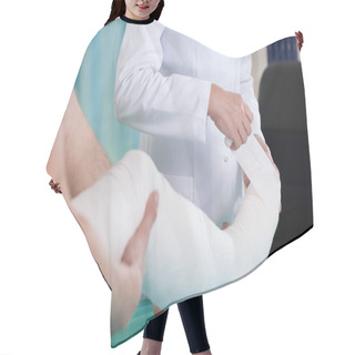 Personality  Patient With Leg In Plaster Cast Hair Cutting Cape