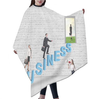 Personality  Colleagues On Business Text  Hair Cutting Cape