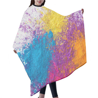 Personality  Top View Of Explotion Of Yellow, Purple, Orange And Blue Holi Powder On White Background Hair Cutting Cape