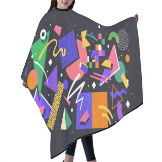 Personality  Colorful 90s Style Geometric Shape Set. Trendy Flat Cartoon Illustration Collection With Retro Decoration. Nostalgic Zig Zag Lines, Triangle Element And 80s Fashion Texture. Hair Cutting Cape