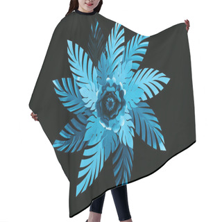 Personality  Top View Of Paper Cut Blue Leaves With Flower Isolated On Black, Background Pattern Hair Cutting Cape