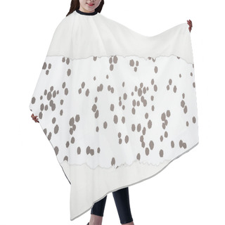 Personality  Ragged White Textured Paper With Copy Space On Black And White Dotted Background  Hair Cutting Cape