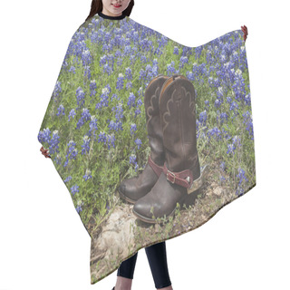 Personality  Cowboy Boots With Spurs In A Field Of Texas Bluebonnets Hair Cutting Cape