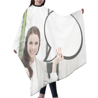 Personality  Smiling Businesswoman With Blank Text Bubble Hair Cutting Cape