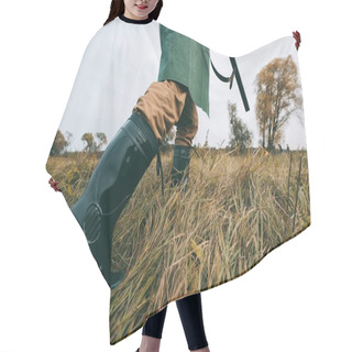 Personality  Hunter Going With Gun In Field  Hair Cutting Cape
