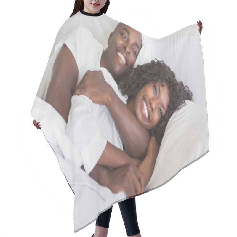 Personality  Happy Couple Cuddling Together In Bed Hair Cutting Cape