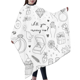 Personality  Hand Drawn Vector Wedding Set Hair Cutting Cape