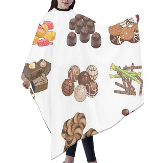Personality  Candy Shop Set Of Candies Chocolates And Cookies Hair Cutting Cape