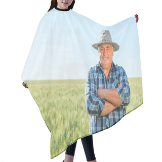 Personality  Cheerful Elderly Male Farmer In Hat Looking At Camera With Crossed Arms While Standing In Grassy Field On Summer Day Hair Cutting Cape