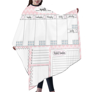 Personality  Empty Weekly Planner With Water Level Tracker, Space For Notes, To Do List And Habit Tracker, Pink Chevron Background. Schedule And Organizer Template. Vector Illustration Hair Cutting Cape