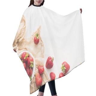 Personality  Top View Of Whole And Red Strawberries On Bowl And Beige Cloth  Hair Cutting Cape