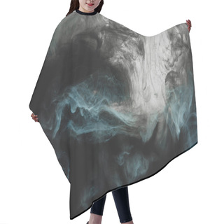 Personality  Full Frame Image Of Mixing Of Light Gray, Turquoise And Black Paints Splashes  In Water Isolated On Gray Hair Cutting Cape