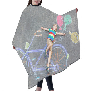 Personality  Little Kid Boy Having Fun With Bike Chalks Picture  Hair Cutting Cape
