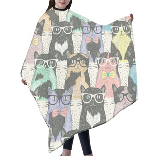 Personality  Seamless Pattern With Hipster Cute Cats For Children Hair Cutting Cape
