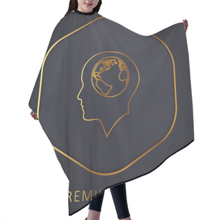 Personality  Bald Male Head With Earth Globe Inside Golden Line Premium Logo Or Icon Hair Cutting Cape