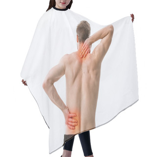 Personality  Back View Of Shirtless Sportsman With Neck Pain And Backache Isolated On Grey Hair Cutting Cape