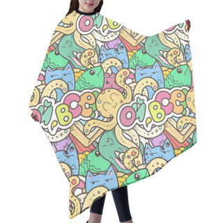Personality  Seamless Vector Pattern With Cute Cartoon Monsters And Beasts Hair Cutting Cape