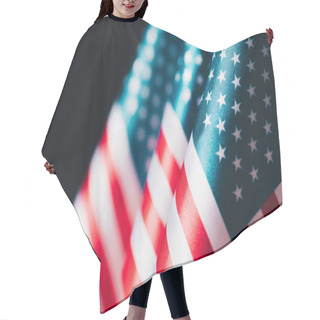 Personality  Selective Focus Of Usa National Flags Isolated On Black, Memorial Day Concept Hair Cutting Cape