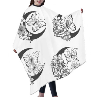 Personality  Crescent Moon With Butterfly And Floral Style Decoration Hair Cutting Cape