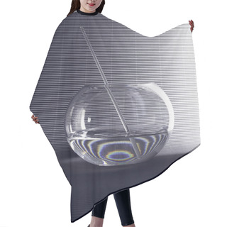 Personality  Round Glass Refractive Vessel On Striped Background Hair Cutting Cape