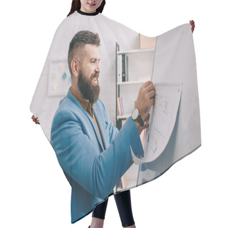 Personality  Architect Smiling And Putting Blueprint On Office Board  Hair Cutting Cape